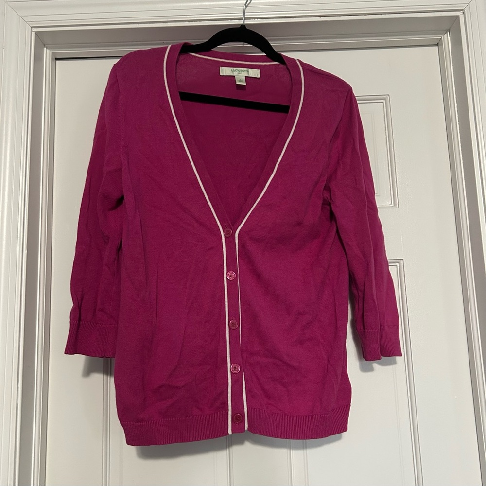 Liz Claiborne Golf women’s small pink v neck cardigan sweater spring preppy